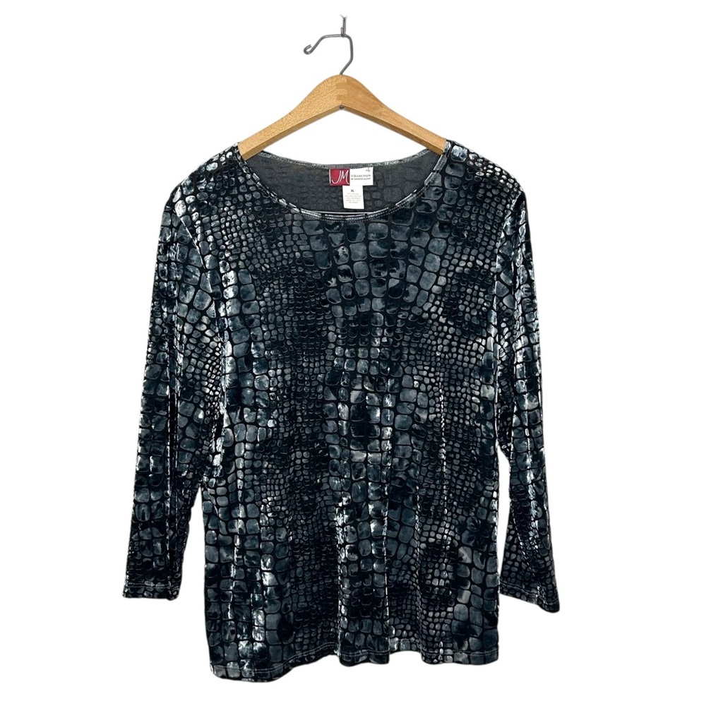Y2K JM Collection Textured Velvet Burnout‎ Top 3/4 Sleeve Top XL